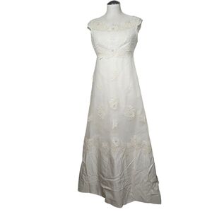 Bianchi Ivory Sleeveless Maxi Bow Vintage Wedding Dress S With Train & Veil